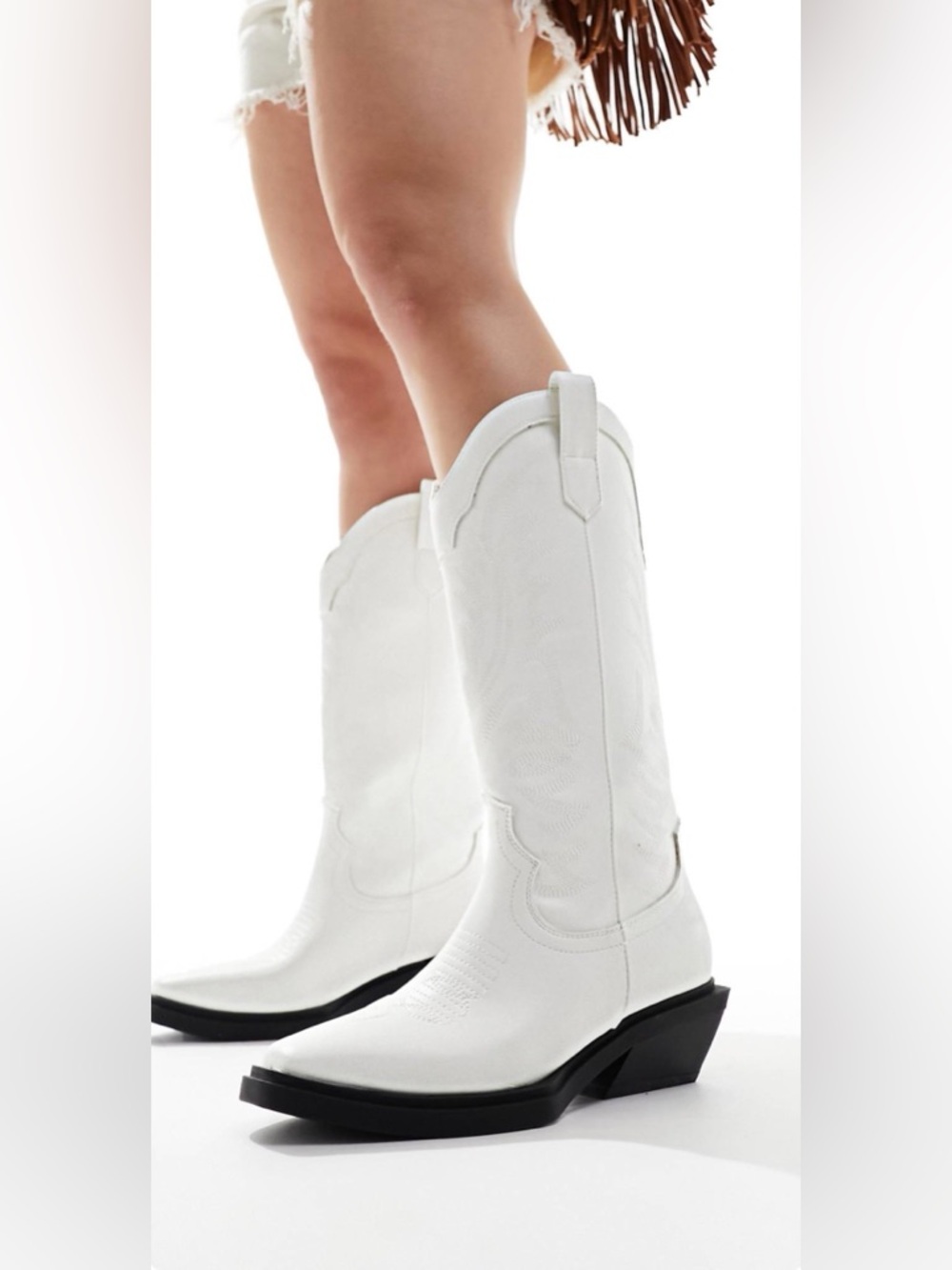 ASOS White Western Cowboy Knee Boots